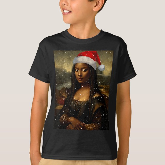 Camiseta Black Mona Lisa African American Christmas Santa H (Frente)