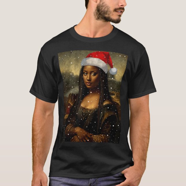 Camiseta Black Mona Lisa African American Christmas Santa H (Frente)