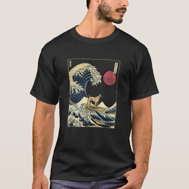 Camiseta Black Mouth Cur Japanese Kanagawa Wave Funny Surf  (Frente)