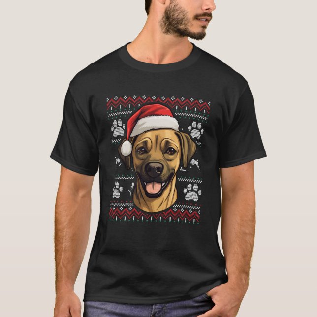 Camiseta Black Mouth Cur Santa Hata Cachorro Engraçado de N (Frente)