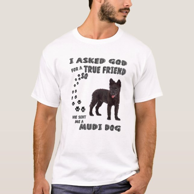 Camiseta Black Mudi Dog Cota Mãe, Pai Moody Figurume, (Frente)