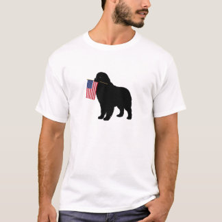 Camiseta Black Newf Dog Holding USA Flag - 4 de julho Patri