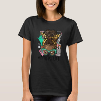 Camiseta Black Nurse Life Afro Hair Messy Bun Leopard CNA N