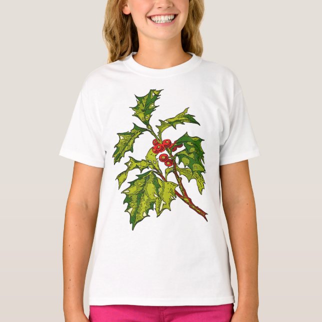 Camiseta Black Outline Art Of Christmas Holly Cut Out (Frente)
