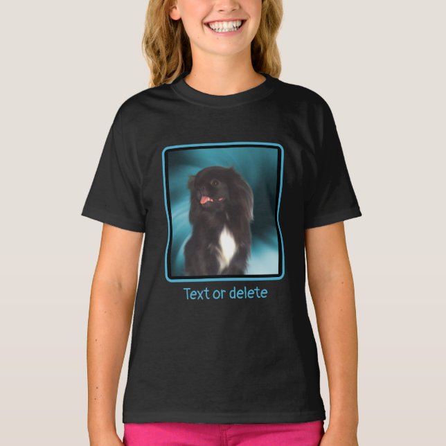 Camiseta Black Pekingese Blue Swirls Art Personalizado (Frente)