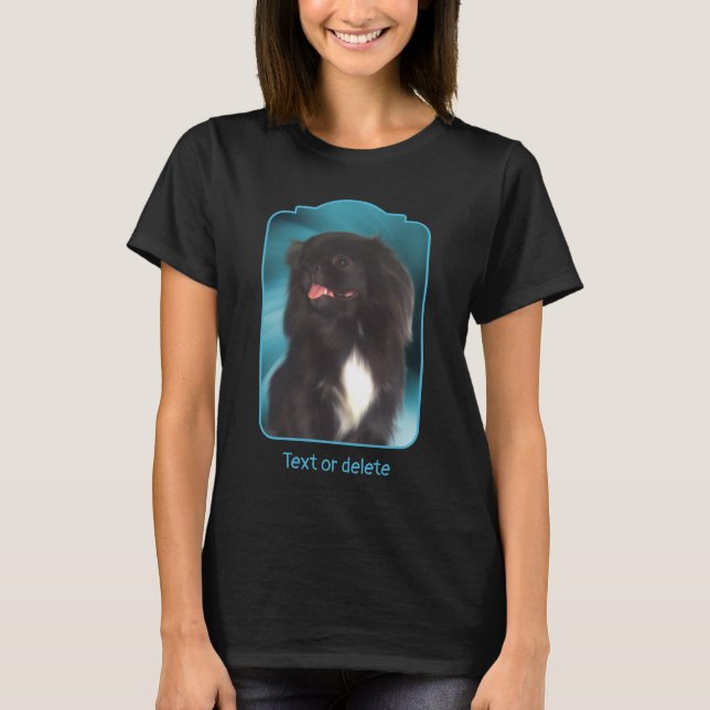 Camiseta Black Pekingese Blue Swirls Dog Art  (Frente)