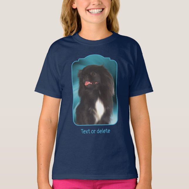 Camiseta Black Pekingese Blue Swirls Dog Art  (Frente)