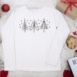 Camiseta Black Pine Trees Winter Modern Christmas<br><div class="desc">Black and white is trendy for Christmas and this black pine trees design is super cute! Hand drawn black pine trees in a modern fun style with little black snowflakes scattered about. The trees have a tiny gold star on top. So amazing! See coordinating items in our shop.</div>