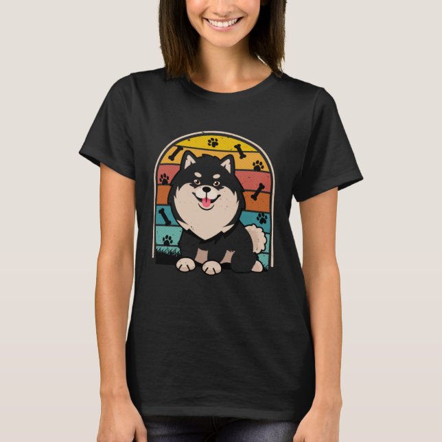 Camiseta Black Pomeranian Retro Pom Mom Dog Dad Pomeranian  (Frente)