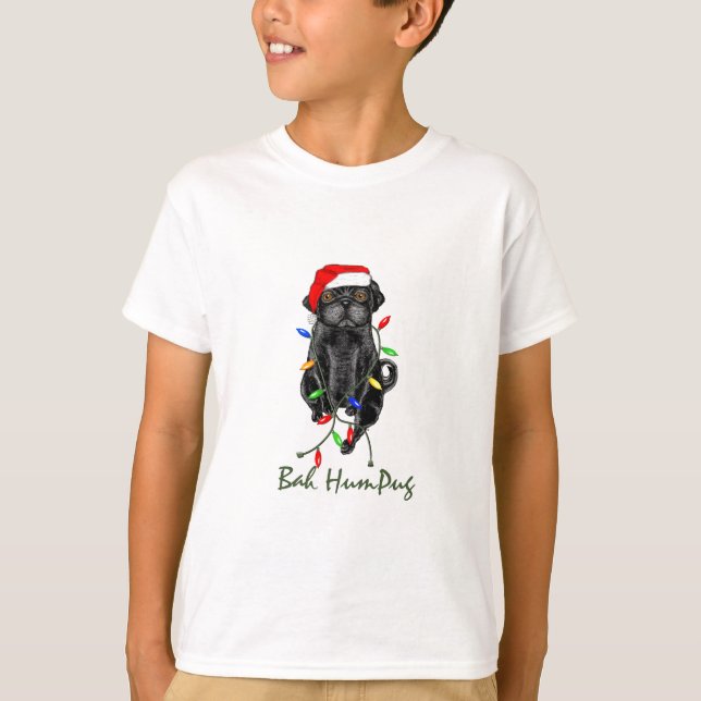 Camiseta Black Pug Dog Bah Humpug Engraçado Natal (Frente)