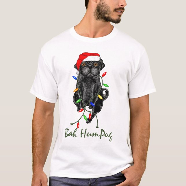 Camiseta Black Pug Dog Bah Humpug Engraçado Natal (Frente)