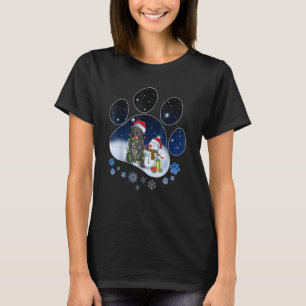 Camiseta Black Pug Dog Paw Natal Snowman Luzes de Natal