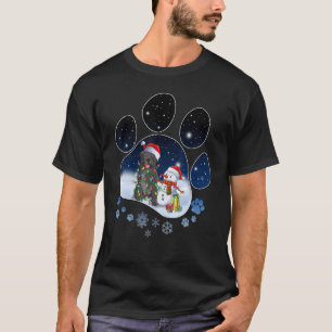 Camiseta Black Pug Dog Paw Natal Snowman Luzes de Natal 1
