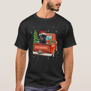 Camiseta Black Pug Dog Ride Red Truck No Natal Xmas P