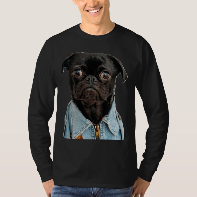 Camiseta Black Pug in Jeans Sticker Classic T-Shirt 181 (Frente)
