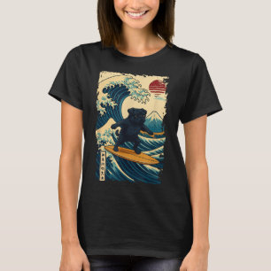 Camiseta Black Pug Japonês Kanagawa Surfing no Japão Mãe