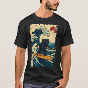 Camiseta Black Pug Japonês Kanagawa Surfing no Japão Mãe