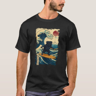 Camiseta Black Pug Japonês Kanagawa Surfing no Japão Mãe