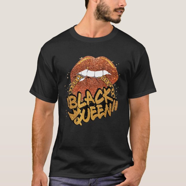 Camiseta Black Queen African Colors Biting Lábios Black His (Frente)