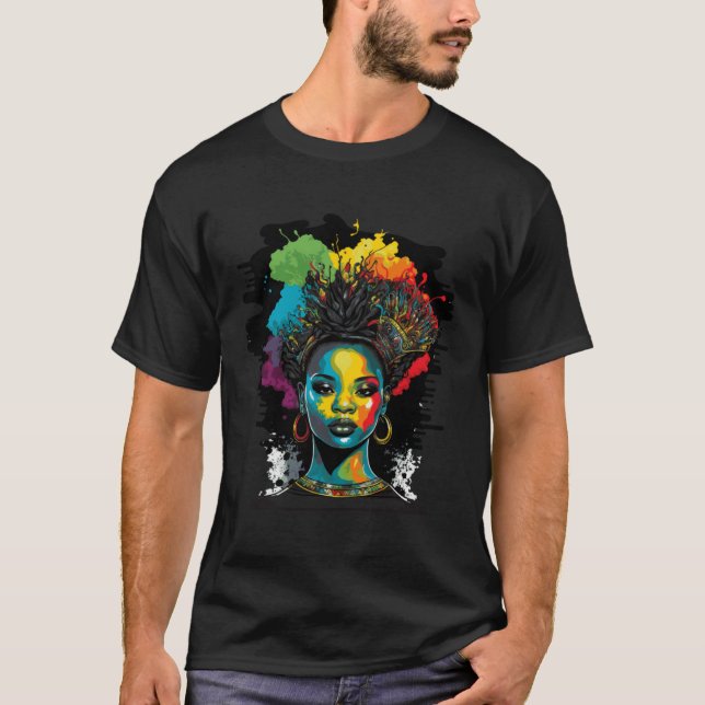 Camiseta Black Queen Afro Melanin Dripping Black History Mo (Frente)