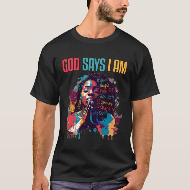 Camiseta Black Queen God Says Am I Black Melanin History Mo (Frente)