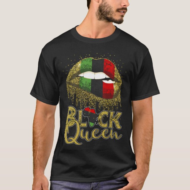 Camiseta Black Queen Lips  Red Green African American Flag (Frente)