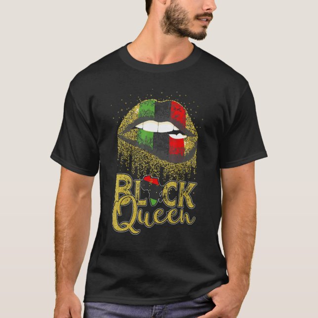 Camiseta Black Queen Lips Red Green African American Flag (Frente)