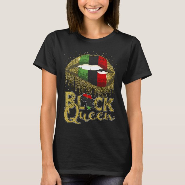 Camiseta Black Queen Lips  Red Green African American Flag (Frente)