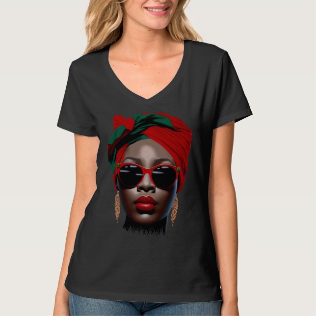 Camiseta Black Queen Melanin Earrings Lips Cute Black Histo (Frente)