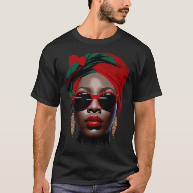 Camiseta Black Queen Melanin Earrings Lips Cute Black Histo (Frente)