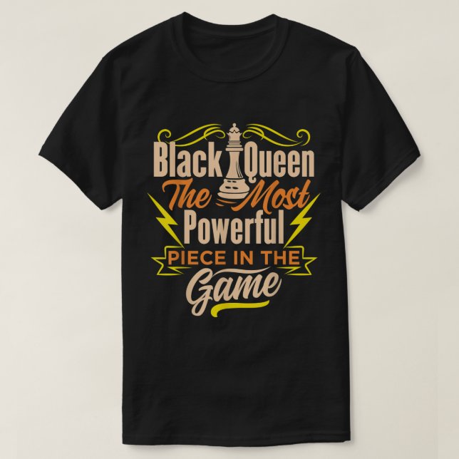 Camiseta Black Queen Power | Strong Chess Quote Design (Frente do Design)