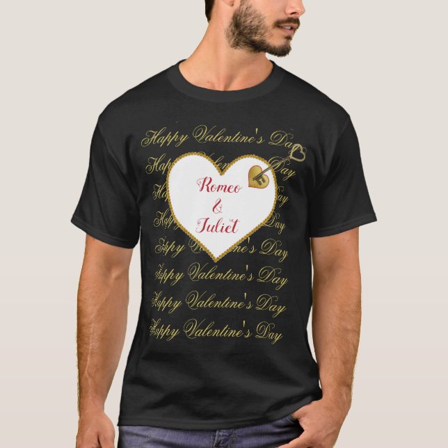 Camiseta Black Red Dourado Heart Modern Dias de os namorado (Frente)