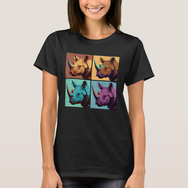 Camiseta Black Rhinoceros Pop Illustration Colorful Animal (Frente)