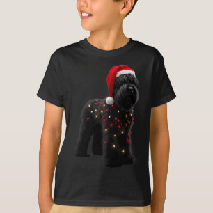 Camiseta Black Russian Terrier Santa Hat Luzes de Natal D