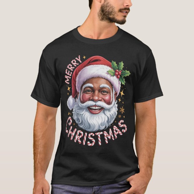 Camiseta Black Santa Claus Merry Christmas Shirt African Am (Frente)