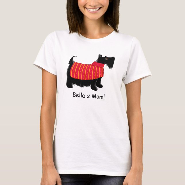 Camiseta Black Scottie Terrier Dog Red Name Personalizado (Frente)