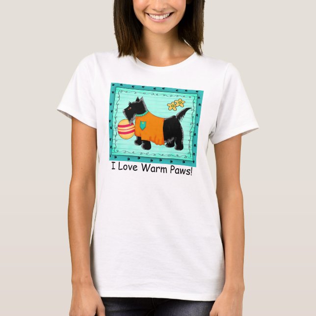 Camiseta Black Scottie Terrier Dog Turquoise Love Paws (Frente)