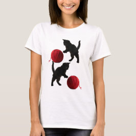 Camiseta Black Silhouette Kitty, with red wool Ball