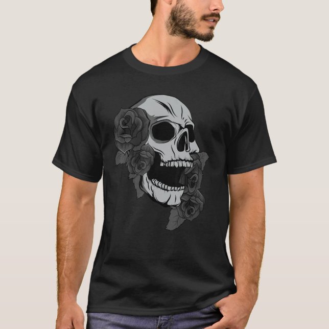 Camiseta Black Skull Roses Dark Magic Viking Aesthetic Goth (Frente)