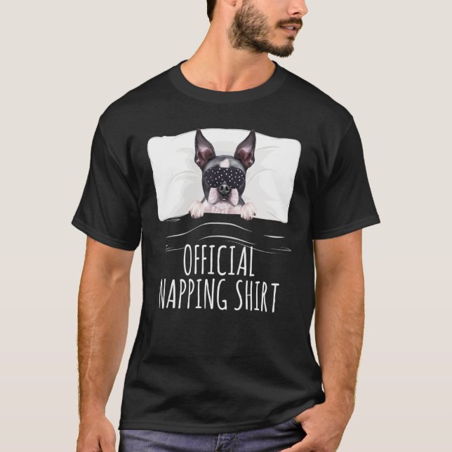 Camiseta Black Sleep Mask Boston Terrier Napoleão oficial (Frente)
