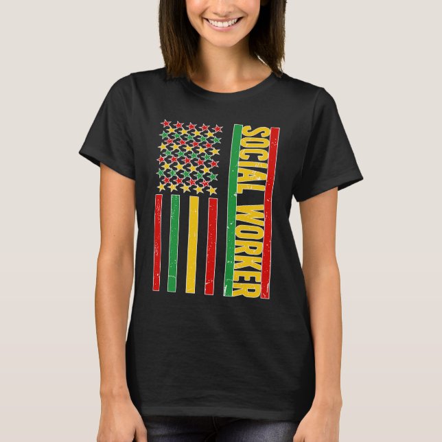 Camiseta Black Social Worker US Flag African American Socia (Frente)