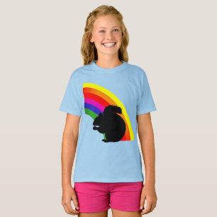 Camiseta Black Squirrel Silhouette Colorful Rainbow Girls