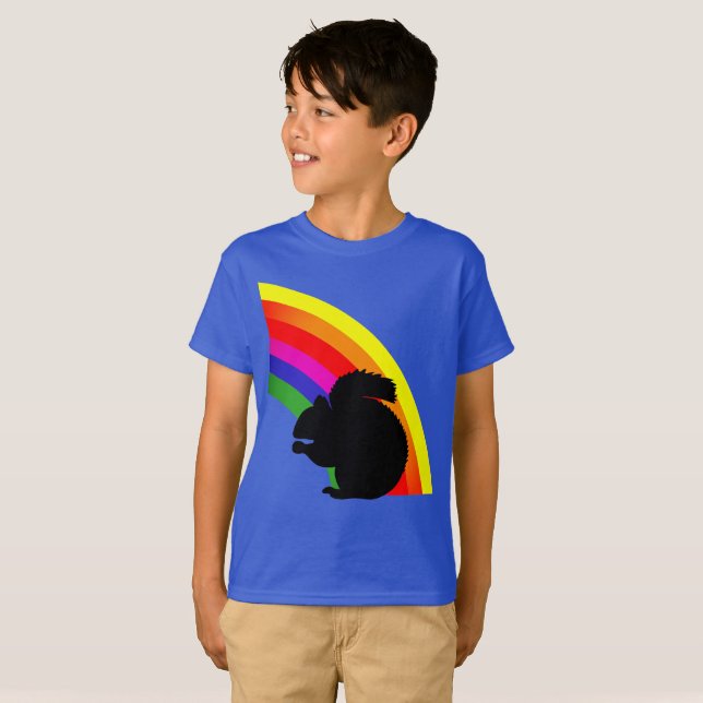 Camiseta Black Squirrel Silhouette Colorous Rainbow Kids (Frente Completa)
