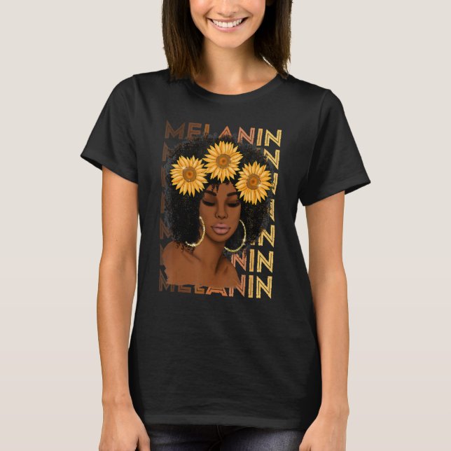 Camiseta Black Strong Girl Afro Sunflower Melanin African A (Frente)