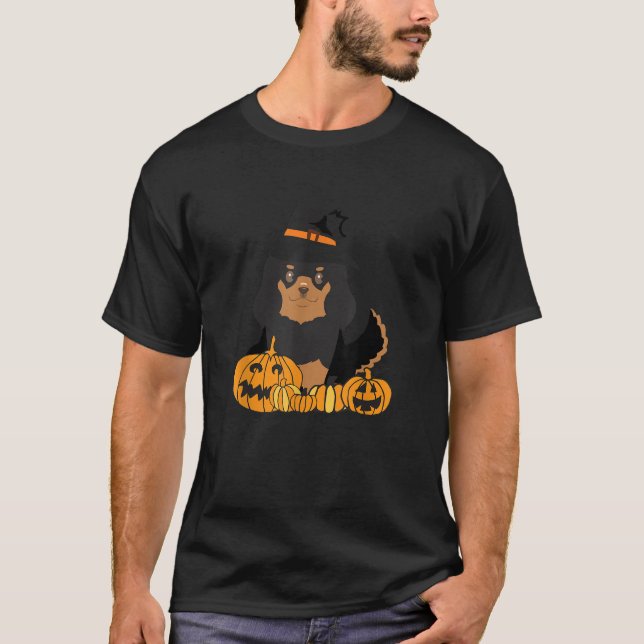 Camiseta Black Tan Cavalier King Charles Spaniel Dog Hallow (Frente)