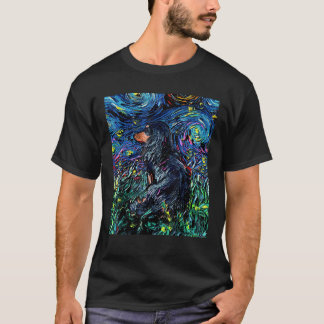 Camiseta Black Tan Long Hair Dachshund Starry Night Dog Art