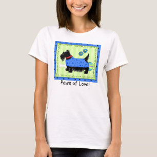 Camiseta Black Terrier Dog Green Blue Scottie Love Paw