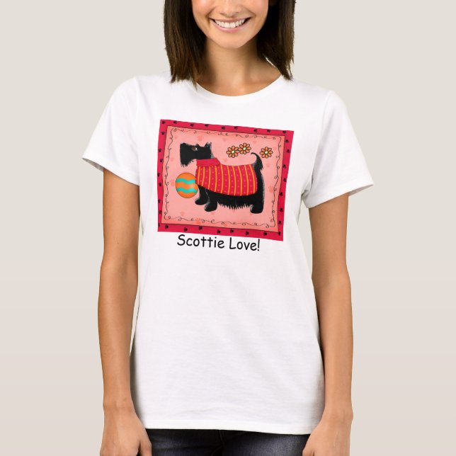 Camiseta Black Terrier Dog Red Coral Custom Scottie Love (Frente)