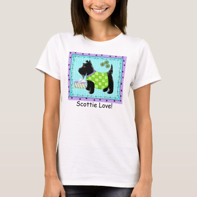 Camiseta Black Terrier Dog Turquoise Puro Scottie Love (Frente)