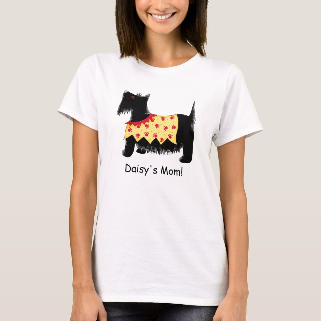 Camiseta Black Terrier Dog Yellow Red Name Personalizado Mã (Frente)